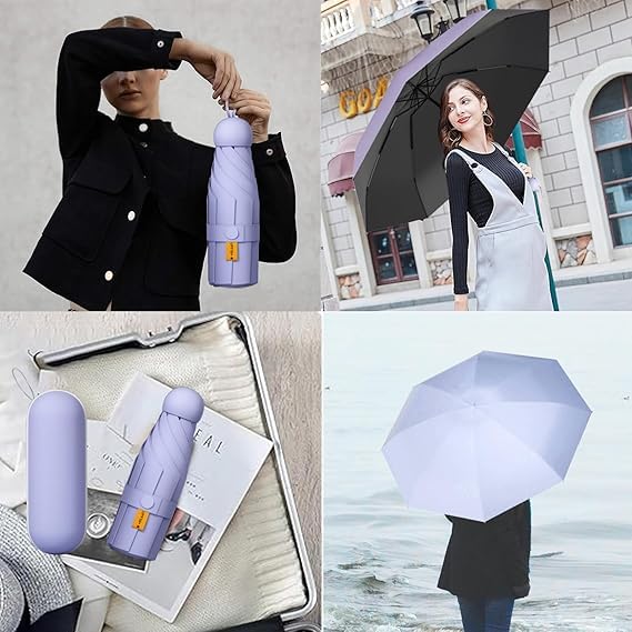 TRENDWORLDNEST- Mini Umbrella with Case for Men & Women Compact Travelling Umbrella, Polyester & UV Protection Fabric for Summer/Anti-Slip Handle- Use in Rain & Summer-M-00004