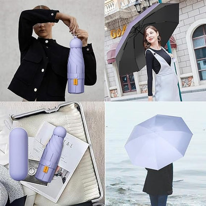 TRENDWORLDNEST- Mini Umbrella with Case for Men & Women Compact Travelling Umbrella, Polyester & UV Protection Fabric for Summer/Anti-Slip Handle- Use in Rain & Summer-M-00004